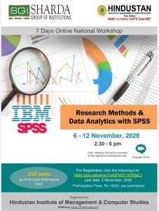 7 days Online National Workshop on Research Methods & Data Analytics with SPSS